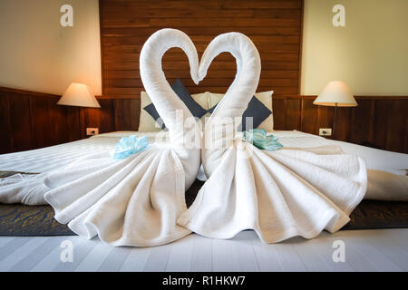 Love concept honeymoon bed for home or hotel bedroom decoration Stock Photo