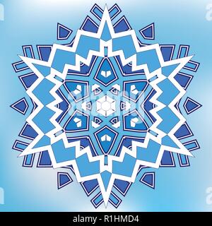 Blue Mosaic Hexagon Snowfkake vector sign on gradient background Stock Vector