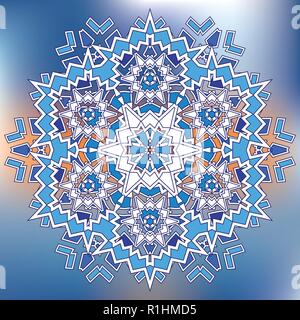 Blue Mosaic Hexagon Snowfkake vector sign on gradient background Stock Vector