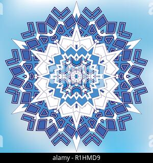 Blue Mosaic Hexagon Snowfkake vector sign on gradient background Stock Vector