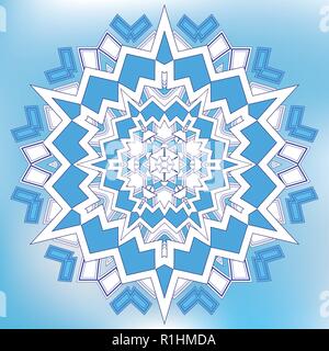 Blue Mosaic Hexagon Snowfkake vector sign on gradient background Stock Vector
