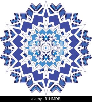 Blue Mosaic Hexagon Snowfkake vector sign isolated on white background Stock Vector