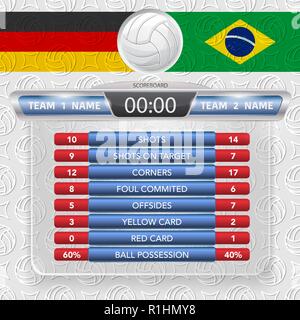 White outline volleyball symbol with two coutry flags and statistic frame Stock Vector
