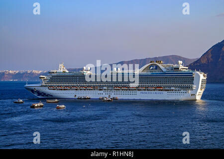 Princess Cruises cruise ship Crown Princess anchored at Island Santorini in Southern Aegean Sea Greece Europe Stock Photo