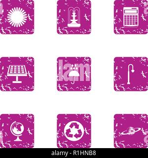 Energy management icons set, grunge style Stock Vector