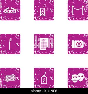 Demo icons set, grunge style Stock Vector