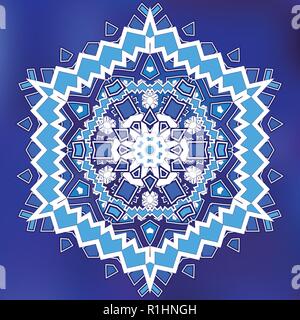 Blue Mosaic Hexagon Snowfkake vector sign on gradient background Stock Vector