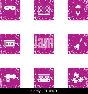 Rock euphony icons set, grunge style Stock Vector