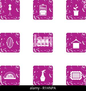 Womanish icons set, grunge style Stock Vector