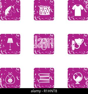 School uniform icons set, grunge style Stock Vector