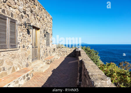 Capri island seen from a terrace of the Aragonese castle of Ischia Stock Photo