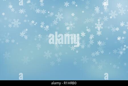 Falling Christmas snowflakes on blue background. Merry Christmas background. Winter season. Vector illustration Stock Vector