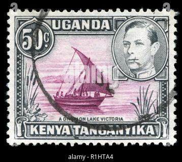 Postage stamps from British East Africa (Kenya, Uganda, Tanganika) in the  King George VI series issued in 1938 Stock Photo