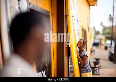 Mature woman making funny face at her husband. Stock Photo