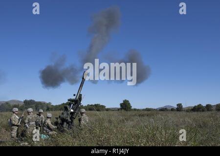 Members of Alpha Battery, 1st Battalion, 160th Field Artillery, 45th ...