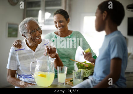 Family making lemonade Stock Photo