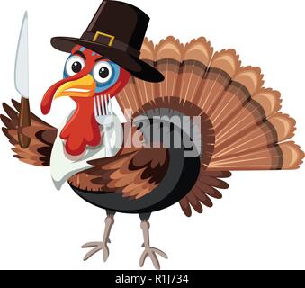 A turkey character on white background illustration Stock Vector