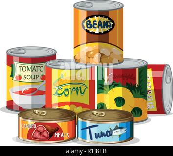 Set of canned food illustration Stock Vector
