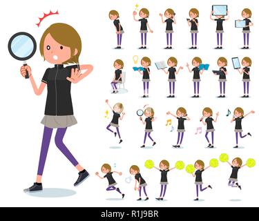 A set of women in sportswear with digital equipment such as smartphones.There are actions that express emotions.It's vector art so it's easy to edit. Stock Vector