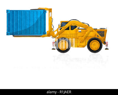 Watercolor style drawing of a  industrial fork lifter with container over white background Stock Photo