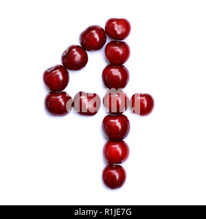 Number four. A figure composed of cherries isolated on a white background. Stock Photo