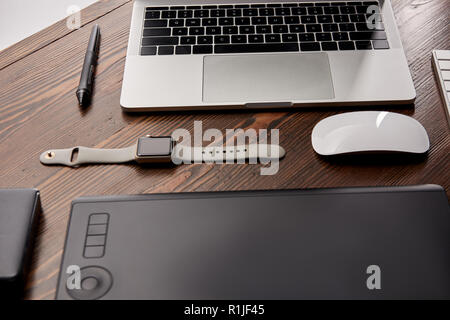 composed various gadgets on graphics designer workplace Stock Photo