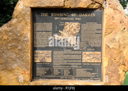 The bombing of Darwin memorial to the victims of the Japanese bombing of Darwin,  on the 19th February 1942, at Darwin in the Northern Territory, Aust Stock Photo