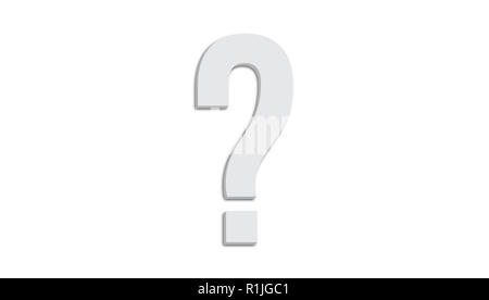 Question mark symbol in minimalist white grey color 3D rendered and isolated on simple minimal white background. Stock Photo