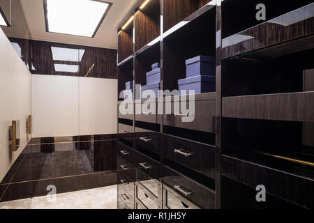 Brown storage in dressing room Stock Photo
