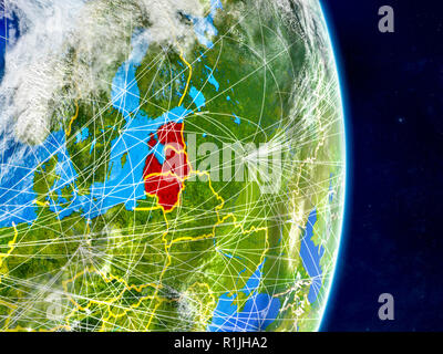 Baltic States on planet Earth with networks. Extremely detailed planet surface and clouds. 3D illustration. Elements of this image furnished by NASA. Stock Photo
