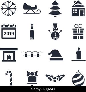 Winter and holidays icon set in glyph style Stock Vector