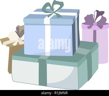 Gift box icon, special present idea. Flat design vector illustration. Celebration event, surprising gift. Shopping box, blue, pink, brown Stock Vector