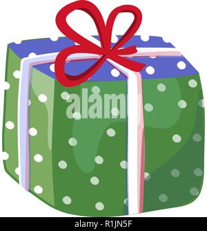 Green gift box with a bow icon, special present idea. Flat design vector illustration. Celebration event, surprising gift. Shopping box, Stock Vector