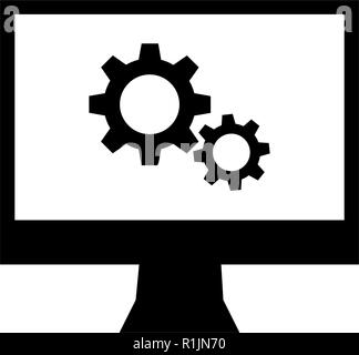 Computer and gears, options monitor glyph icon Stock Vector