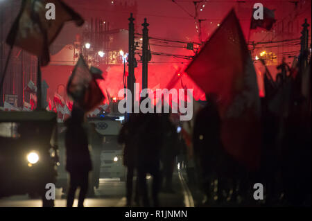 Annual March of Independence launched in 2011 by the far right National Radical Camp (ONR) and All-Polish Youth (Mlodziez Wszechpolska) celebrating Po Stock Photo