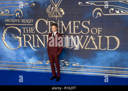 Leicester square,London, UK, 13th November 2018.  Eddie Redmayne  attends the UK premiere of the film 'Fantastic Beasts: The Crimes of Grindelwald' in Leicester square  on November 13, 2018 England.© Jason Richardson / Alamy Live News Stock Photo