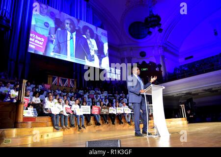 Labour MP David Lammy gives a rousing speech in support of a second Brexit referendum at Westminster Hall rally.London.UK - Stock Photo