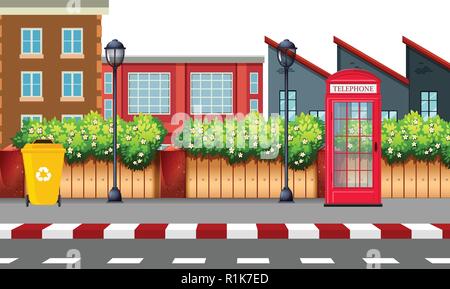 Urban street day time scene illustration Stock Vector