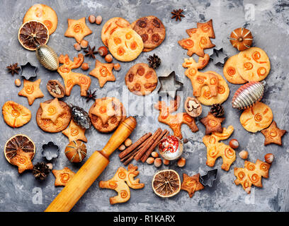 Christmas cookie on slate background.Xmas decoration.Festive food Stock Photo