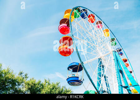 Colorful ferris wheel at amusement park in Vladivostok, Russia Stock Photo