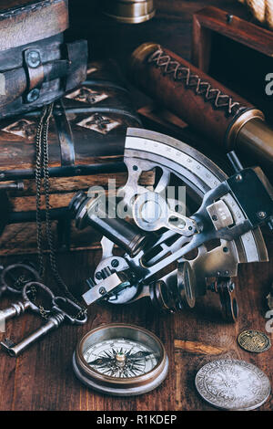 Old sextant and other Stock Photo