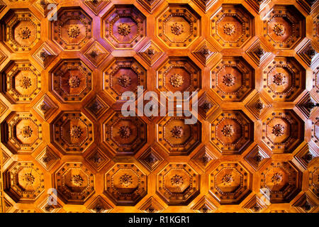 Solid wood ceiling of the palace La quinta da regaleira, city of Sintra, Lisbon Region, Portugal Stock Photo