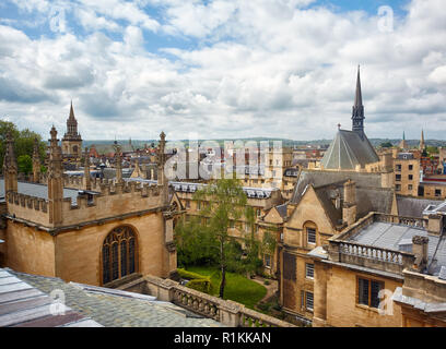 Exeter College chapel and the wing of Bodleian Library as seen from the cupola of Sheldonian Theatre. Oxford University. Oxford. England Stock Photo