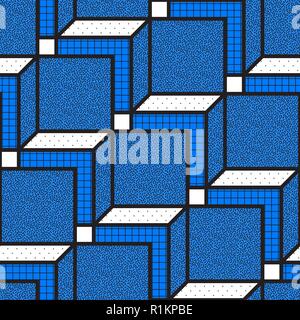 Vector geometric seamless patterns with textured bold mathematical shapes Stock Vector