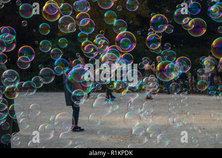 Soap bubbles floating in the air Stock Photo