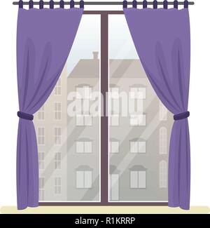 Window with city view. Vector flat illustration. Stock Vector