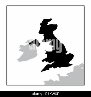 The dark silhouette of United Kingdom map in the european continent Stock Vector