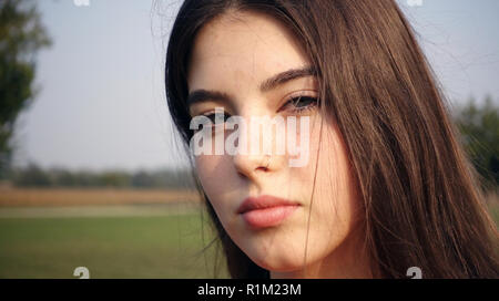 portrait of a beautiful 14 year old teenage girl with blue eyes Stock Photo