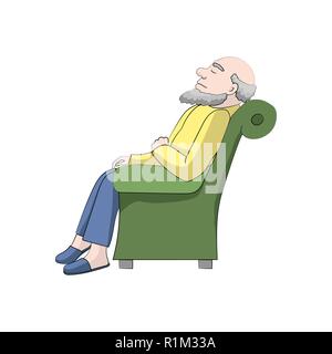 grandfather is sleeping in the chair. Vector color illustration Stock Vector