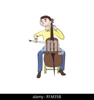 man (boy) playing the cello. Vector color illustration. Stock Vector